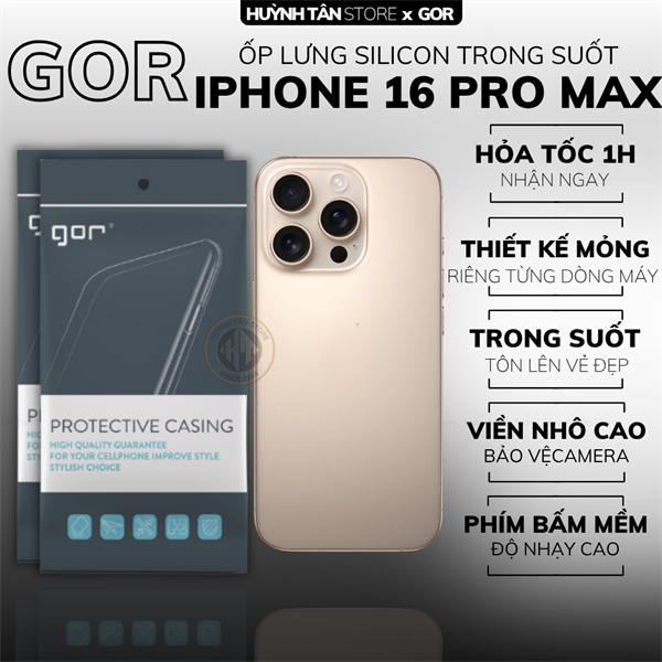 COMBO 2 Ốp lưng IPHONE 16 PRO MAX silicon trong suốt GOR bảo vệ camera sau đt hãng GOR