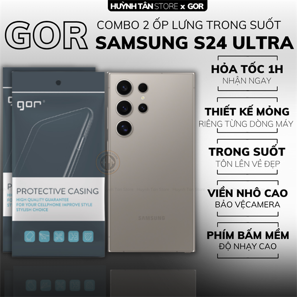 COMBO 2 Ốp lưng SAMSUNG S24 ULTRA silicon dẻo trong suốt bảo vệ camera sau hãng GOR