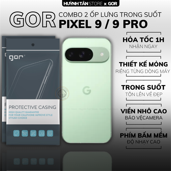 COMBO 2 Ốp lưng GOOGLE PIXEL 9 / PIXEL 9 PRO silicon dẻo trong suốt bảo vệ camera sau hãng GOR