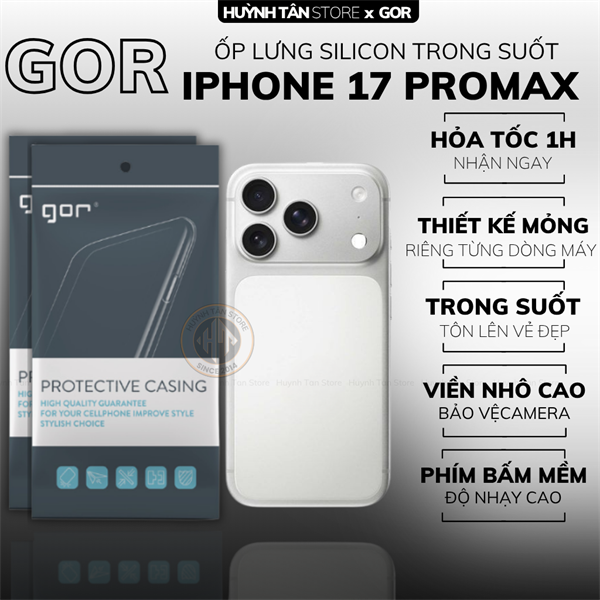 COMBO 2 Ốp lưng IPHONE 17 PRO MAX silicon trong suốt GOR bảo vệ camera sau đt hãng GOR