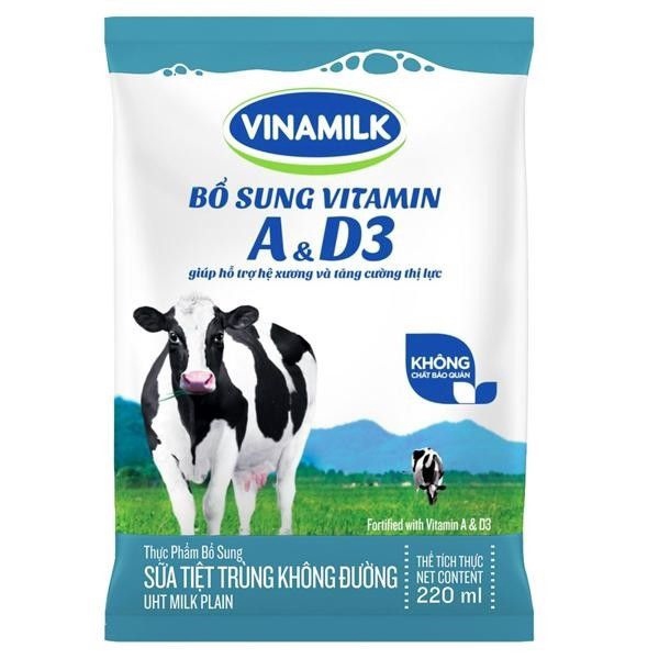 Sữa tiệt trùng không đường Vinamilk Bịch 220ml