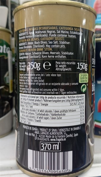 Trái ô liu đen tách hạt Fragata hộp 350g