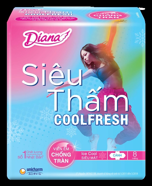 Diana băng vệ sinh Cool Fresh siêu thấm cánh 8PCS sanitary Napkin