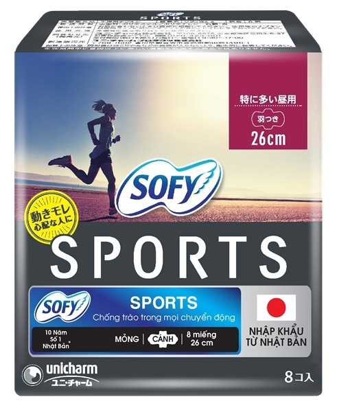 Băng vệ sinh so fy đen sports mỏng cánh ban ngày 26 CM 8 miếng Nhật Bản