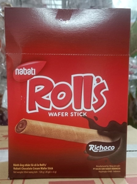Bánh ống nhân socola roll's Nabati wafer stick 120GR x 6