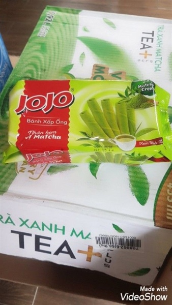 Jojo - Bánh xốp ống nhân kem vị Matcha 125g