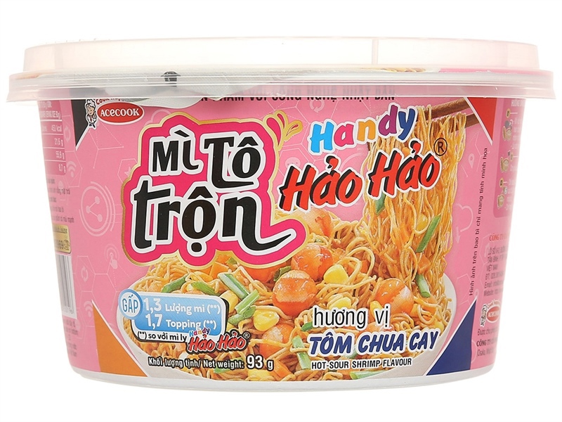Mì trộn Handy Hảo Hảo tôm chua cay tô 93g