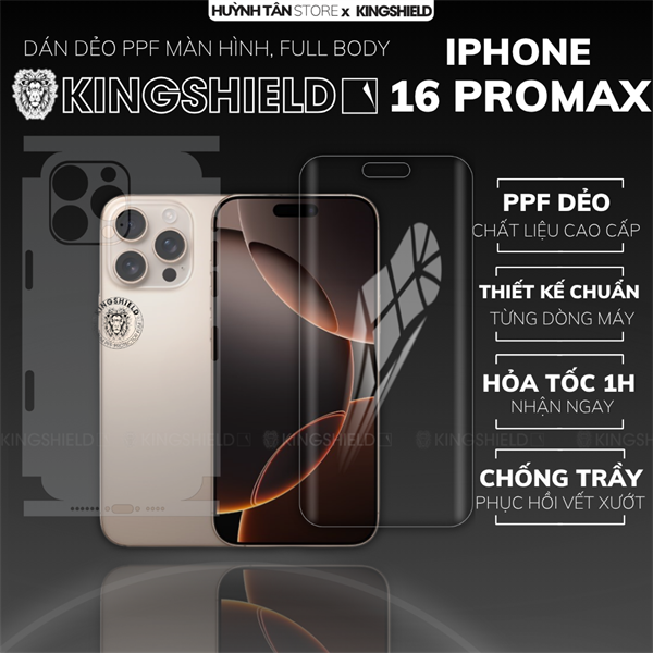 Dán PPF IPHONE 16 PROMAX MÀN HÌNH TRONG SUỐT chống trầy xướt ít bám vân tay KINGSHIELD