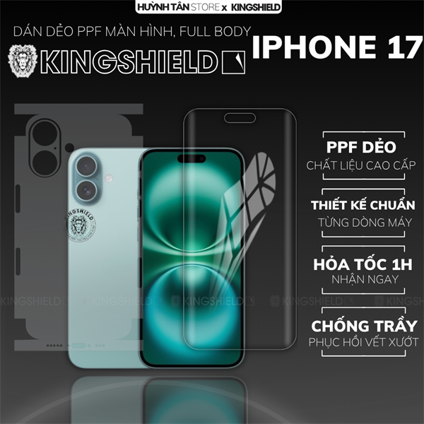 Dán PPF IPHONE 17 LƯNG KHÔNG VIỀN nhám chống trầy xướt ít bám vân tay KINGSHIELD