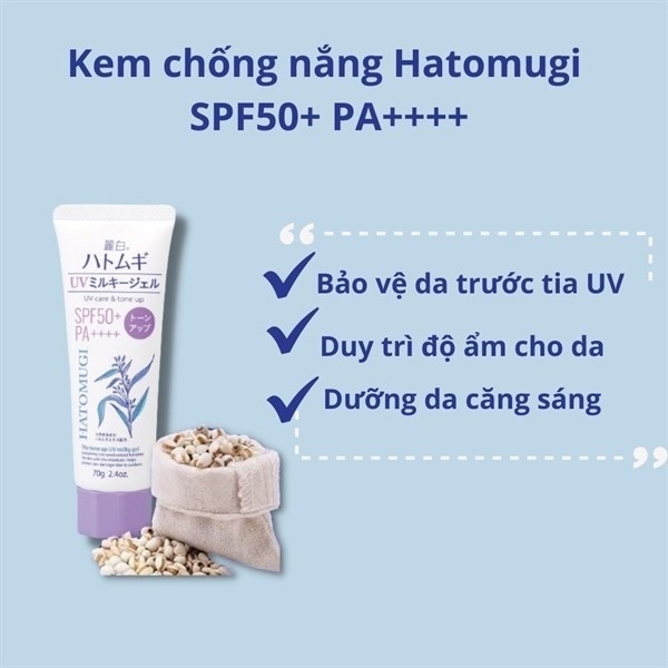 Kem chống nắng Hatomugi tím nâng tone 70GR