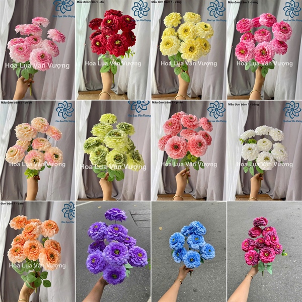 Mẫu đơn tràm 1 - đỏ - Hoa cành ngắn - Hoa Lụa Vân Vượng