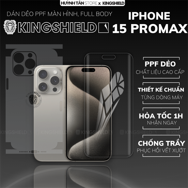 Dán PPF IPHONE 15 PROMAX LƯNG KHÔNG VIỀN nhám chống trầy xướt ít bám vân tay KINGSHIELD