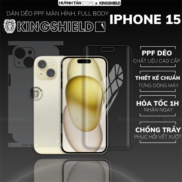 Dán PPF IPHONE 15 LƯNG KHÔNG VIỀN nhám chống trầy xướt ít bám vân tay KINGSHIELD