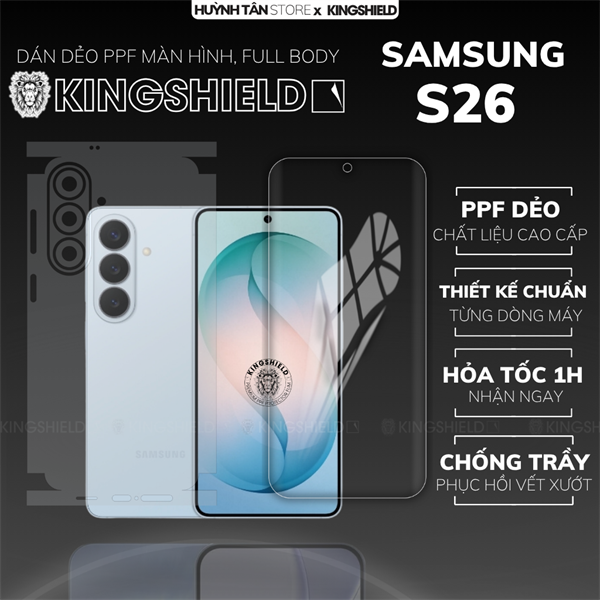 Dán PPF SAMSUNG S26 LƯNG KHÔNG VIỀN nhám chống trầy xướt ít bám vân tay KINGSHIELD