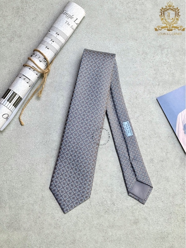 Cravate Hermes gris / blanc / ciel