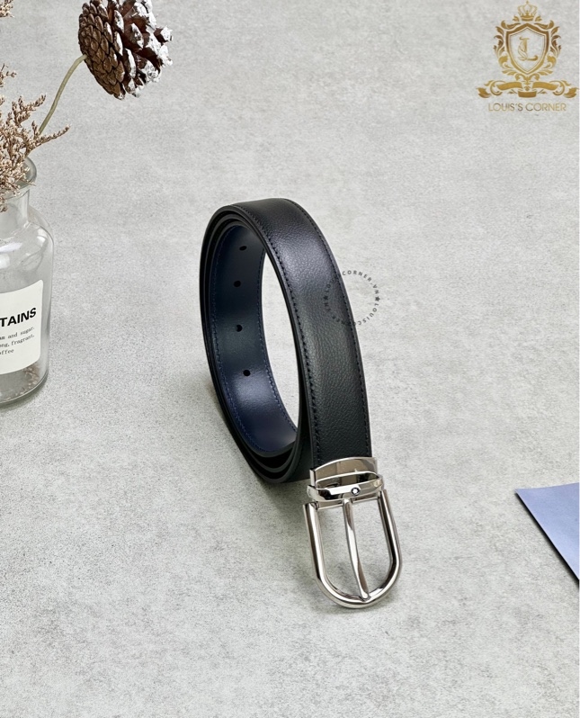 Belt Montblanc horseshoe shiny palladium finish pin black/blue