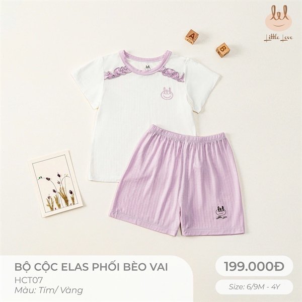 HCT070 - 6M/4Y - Bộ Cộc Elas Phối Bèo Vai Tím 9-12M