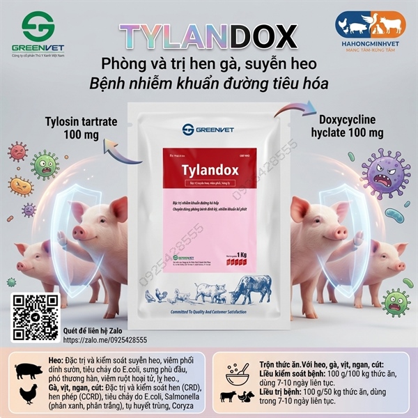 Tylandox Premix 1kg (12kg/thùng)