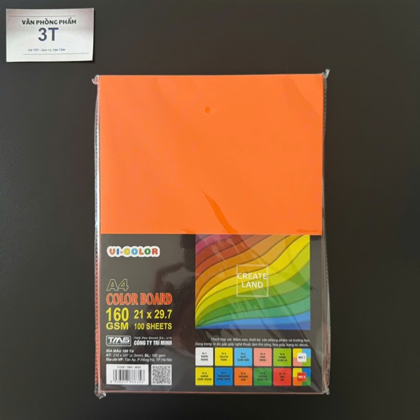 Giấy bìa A4 160GSM (giấy cứng) VI.COLOR màu CAM