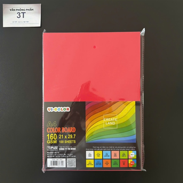 Giấy bìa A4 160GSM (giấy cứng) VI.COLOR màu ĐỎ
