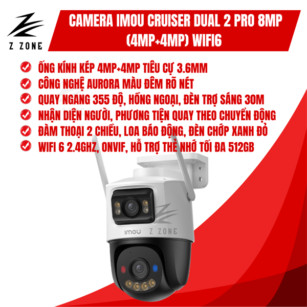 Camera Imou IPC-S7XFP-8U0WED Cruiser Dual 2 Pro 8MP - Quay đêm có màu, AI thông minh, Đàm thoại 2 chiều