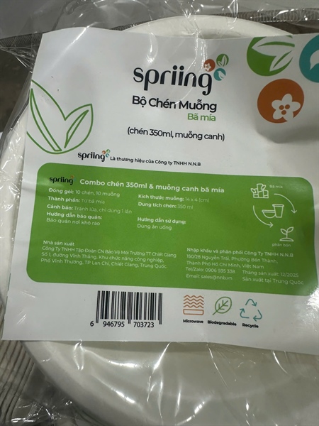Spriing combo chén 350ml và muỗng canh bã mía