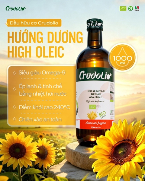 Dầu hướng dương hữu cơ High Oleic 1000ml - Crudolio