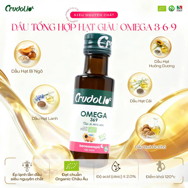 Dầu tổng hợp hạt giàu omega 3-6-9 ép lạnh hữu cơ 100ml - Crudolio