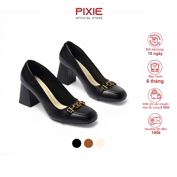 Giày Cao Gót 7cm Mũi Vuông Gắn Khoá Nhỏ Pixie Pump H447