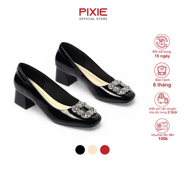 Giày Cao Gót 4cm Mũi Vuông Phối Khoá Pixie H442