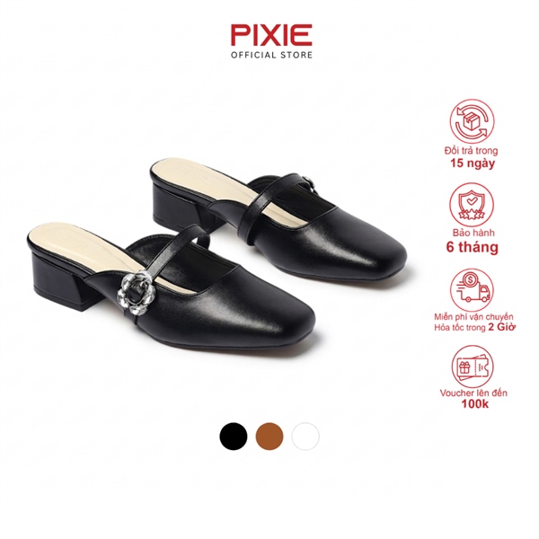 Dép Sục 3cm Mũi Vuông Gắn Khoá Hoa Đá H440