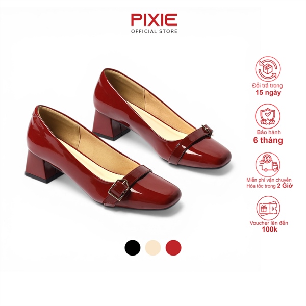Giày Cao Gót 4cm Mũi Vuông Đính Khoá Thanh Lịch H448