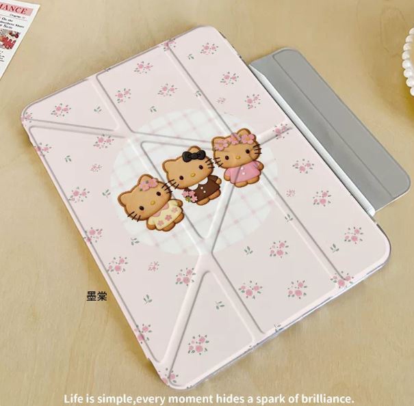 Case Ipad Hồng Hoa 3 Mèo Nâu - Air 6/7