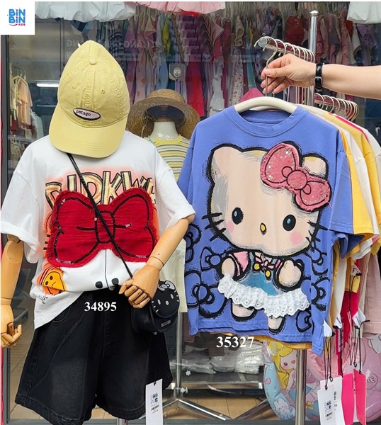35327-Áo thun tím Kitty nơ
