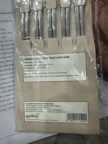 NNB - Spriing lốc 5 đũa inox hoa văn