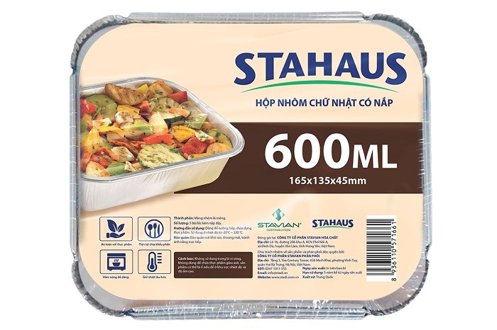 St-hộp nhôm chữ Nhật có nắp Stahaus 600ml lốc 5 cái T24L