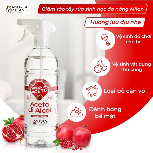 Dung dịch giấm táo sinh học tẩy rửa đa năng hương lựu 750ml - Andrea Milano