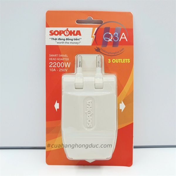 Ổ Chia Điện 3 Lỗ Loại Dẹp Q3A SOPOKA (Đóng vỉ)