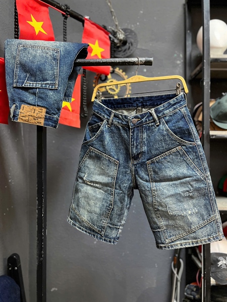 Sort Jean QC BGC-T9572 xanh was túi đắp