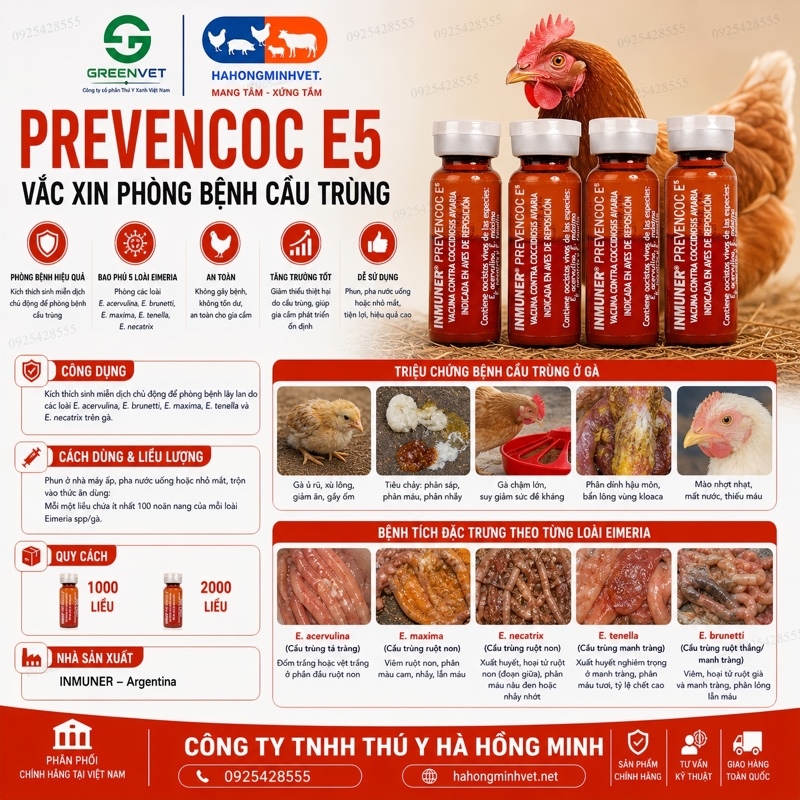 Vắc xin thú y Prevencoc 1000 liều (vx cầu trùng 5 chủng)