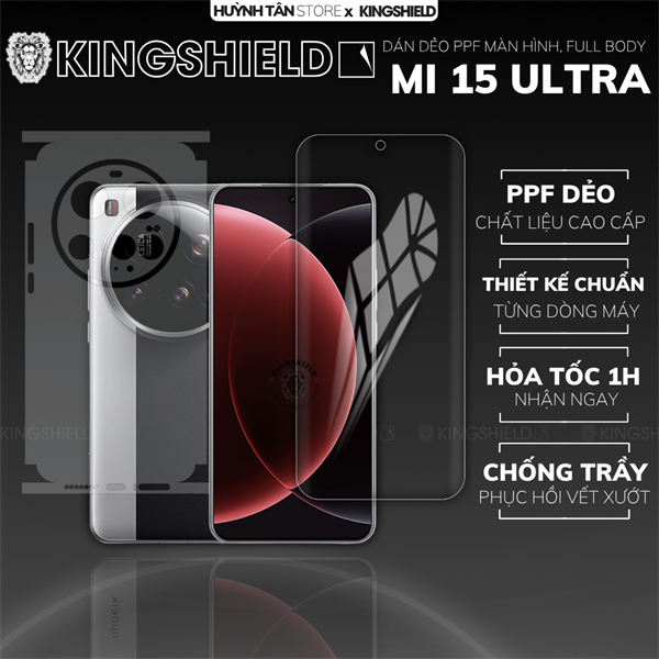 Dán PPF XIAOMI MI 15 ULTRA MÀN HÌNH TRONG nhám chống trầy xướt ít bám vân tay KINGSHIELD