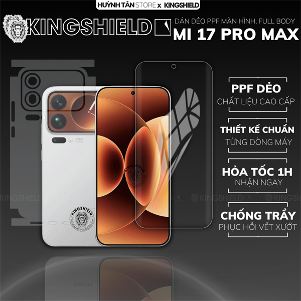 Dán PPF XIAOMI MI 17 PRO MAX LƯNG KHÔNG VIỀN nhám chống trầy xướt ít bám vân tay KINGSHIELD