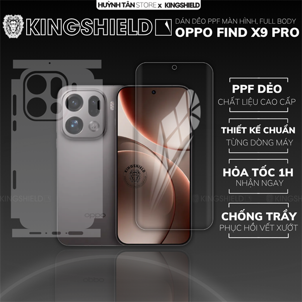 Dán PPF OPPO FIND X9 PRO LƯNG KHÔNG VIỀN nhám chống trầy xướt ít bám vân tay KINGSHIELD