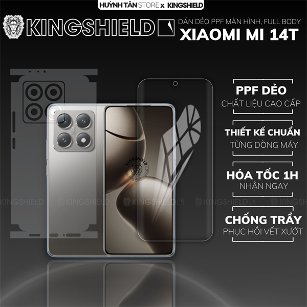 Dán PPF XIAOMI MI 14T LƯNG KHÔNG VIỀN nhám chống trầy xướt ít bám vân tay KINGSHIELD