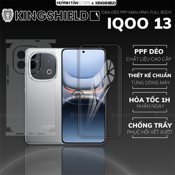 Dán PPF VIVO IQOO 13 LƯNG KHÔNG VIỀN nhám chống trầy xướt ít bám vân tay KINGSHIELD