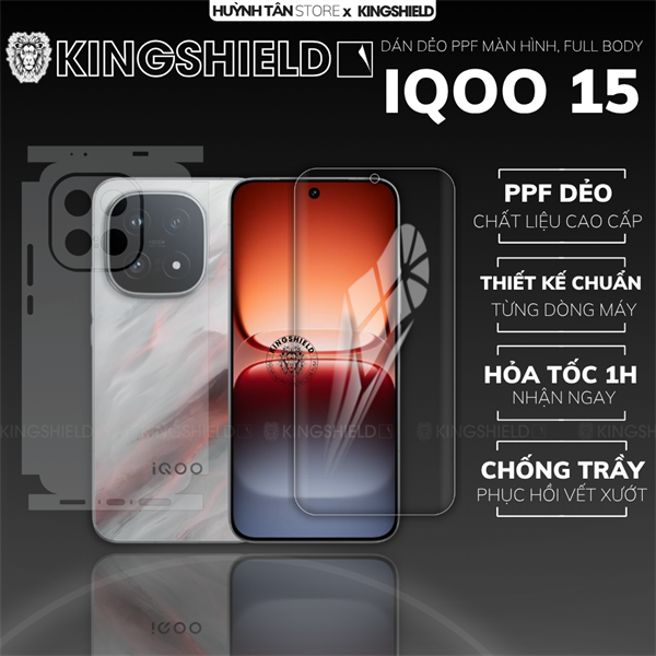 Dán PPF VIVO IQOO 15 MÀN HÌNH TRONG chống trầy xướt ít bám vân tay KINGSHIELD