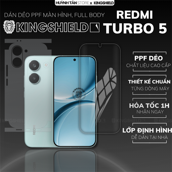 Dán PPF XIAOMI REDMI TURBO 5 LƯNG KHÔNG VIỀN nhám chống trầy xướt ít bám vân tay KINGSHIELD