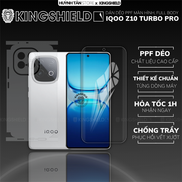 Dán PPF VIVO IQOO Z10 TURBO PRO LƯNG KHÔNG VIỀN nhám chống trầy xướt ít bám vân tay KINGSHIELD