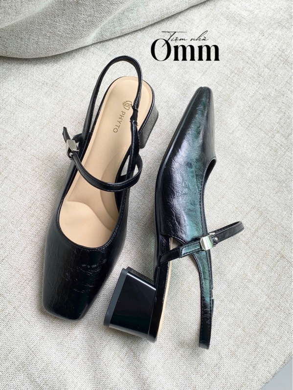 OH189 Slingback mũi vuông gót vuông 3.5cm
