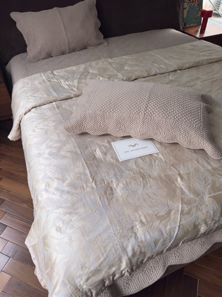Bộ ga "Nam Diên" | Cotton Tencel - Dệt họa tiết lá - Màu be - LX42
